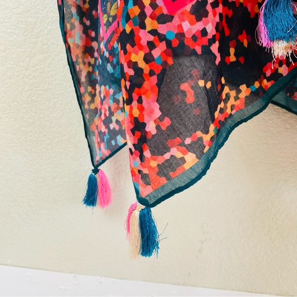 Soft Surroundings Colorful Printed Runa Tassel Cover Up Kimono OS - Picture 6 of 7